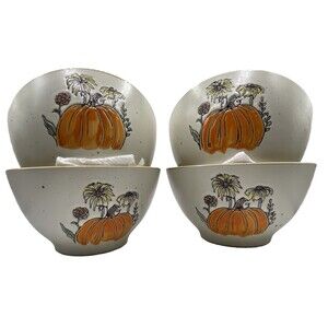 Spectrum Designz 2 Sunflower Pumpkin  Soup Cereal Noodle Bowls Embossed Fall